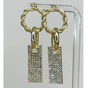 NEW Earrings 2” C Z Dangle Drop Hoop 925 Post AU31